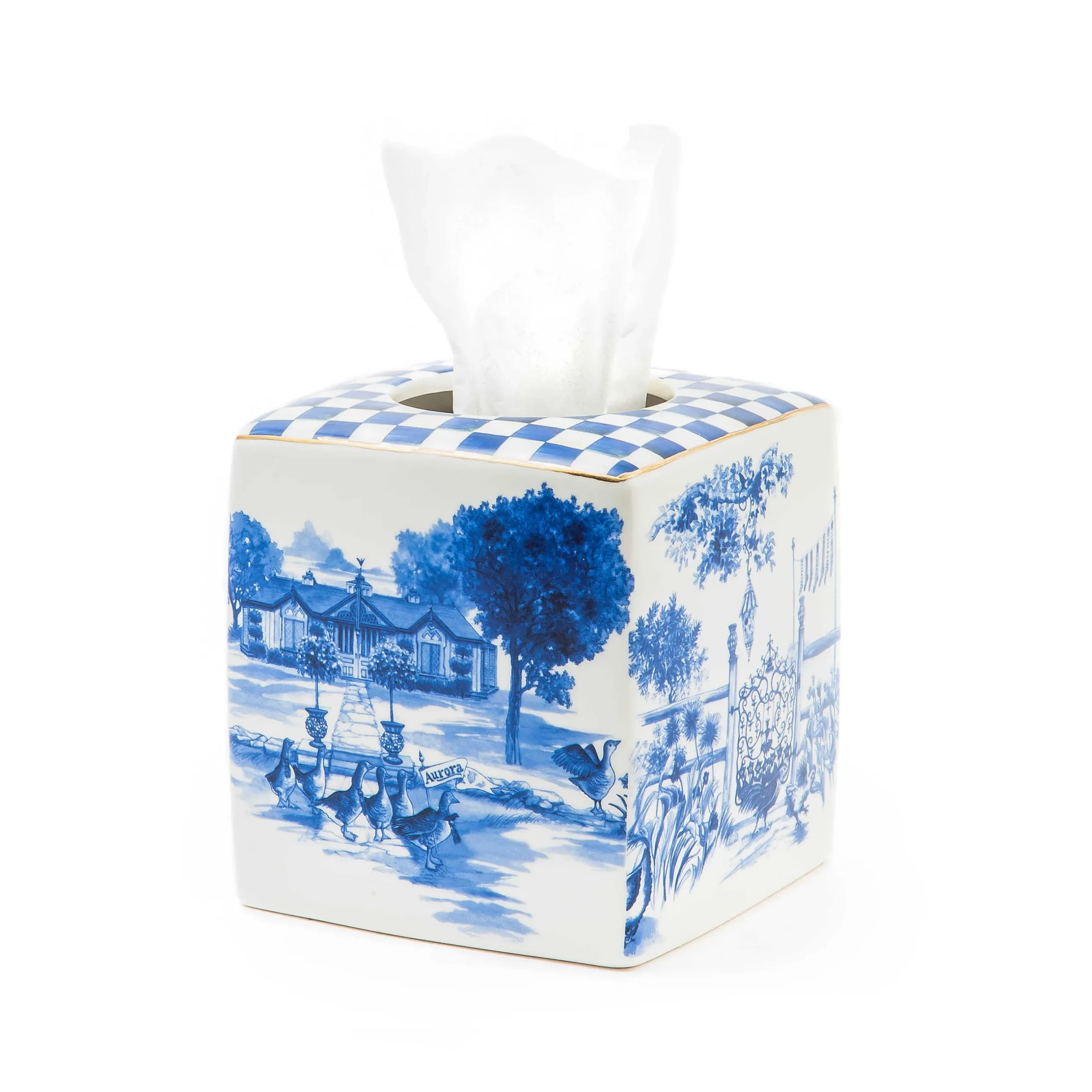 New MacKenzie-Childs Royal Toile Tissue Holder