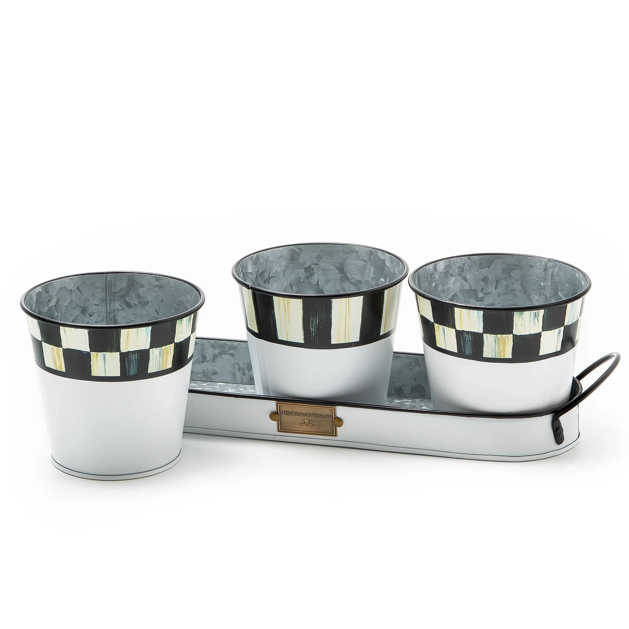 New MacKenzie-Childs Spectator Galvanized Herb Pots - Set Of 3