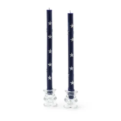 Best MacKenzie-Childs Star Dinner Candles - Navy & Pearl - Set Of 2