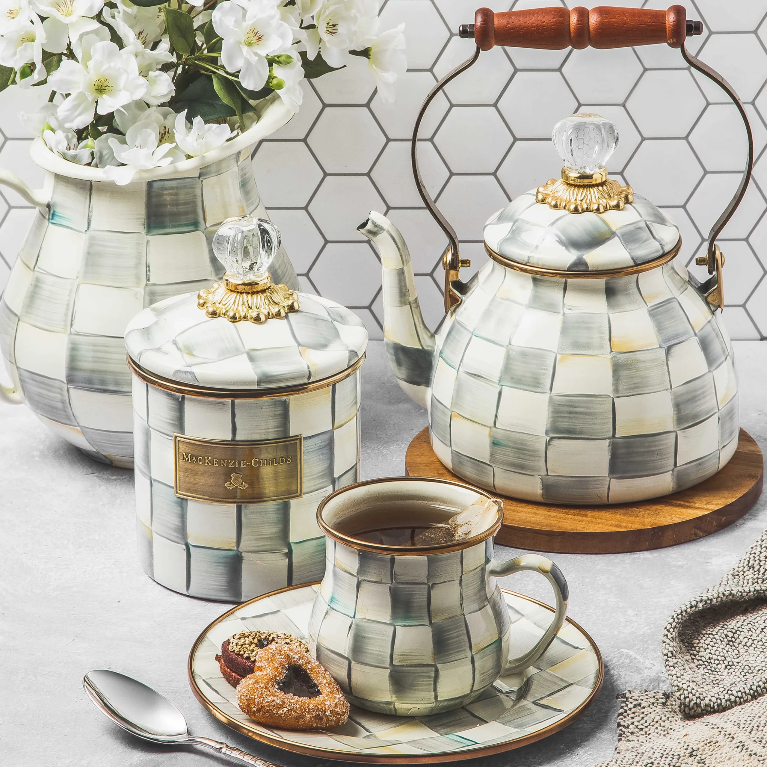 Sale MacKenzie-Childs Sterling Check Enamel Mug