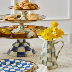 Hot MacKenzie-Childs Sterling Check Enamel Pedestal Platter - Mini