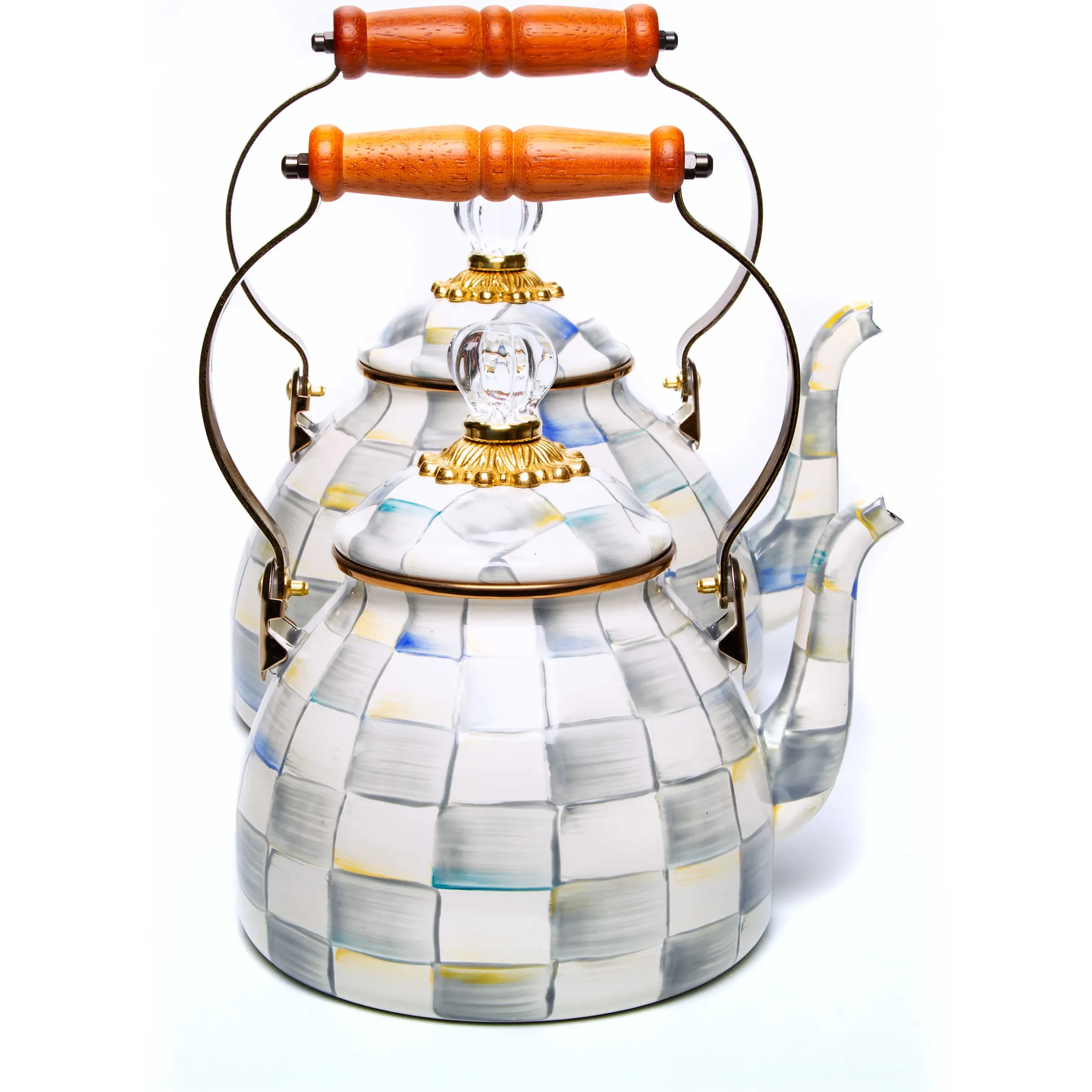 Sale MacKenzie-Childs Sterling Check Enamel Tea Kettle - 3 Quart