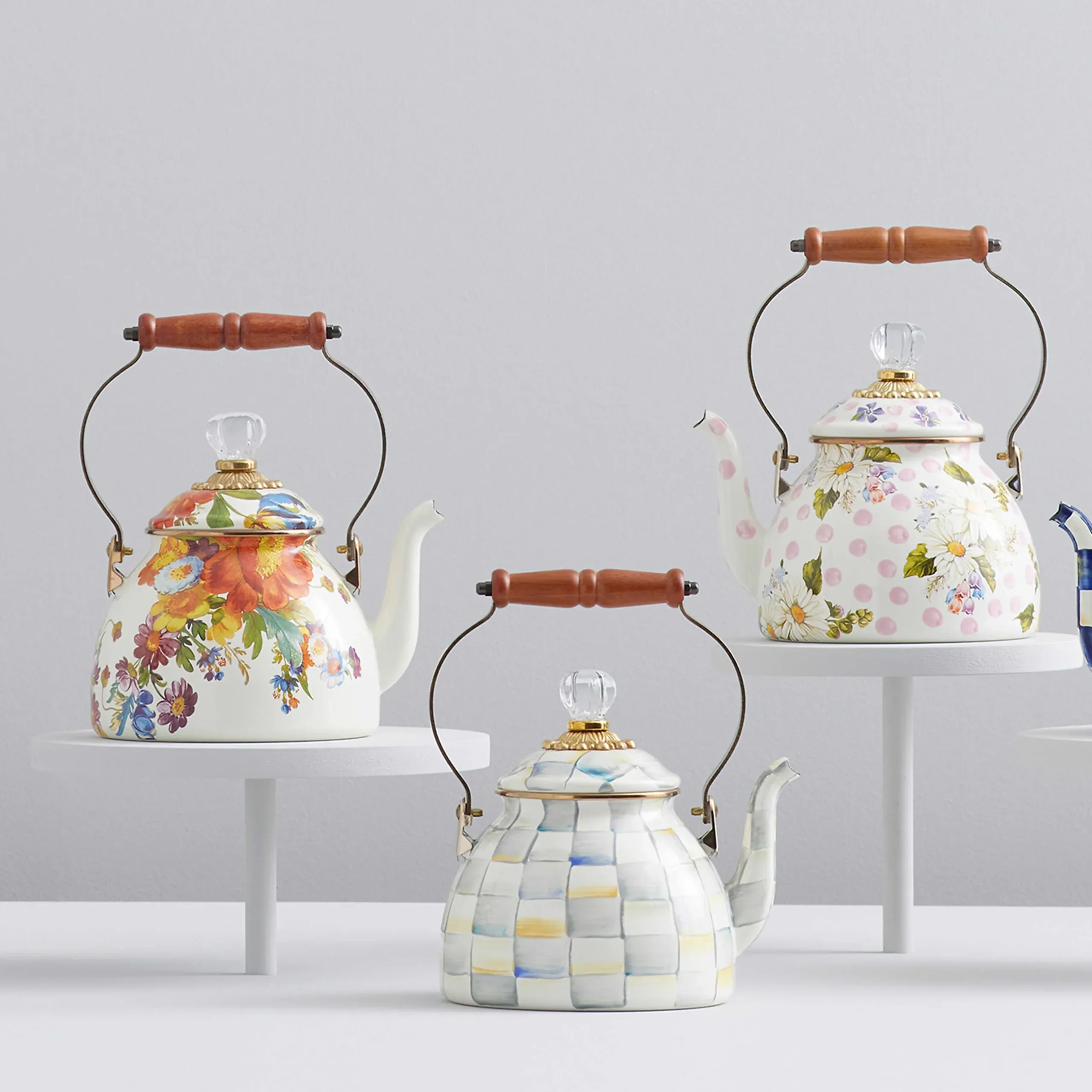 Online MacKenzie-Childs Sterling Check Enamel Tea Kettle - 2 Quart