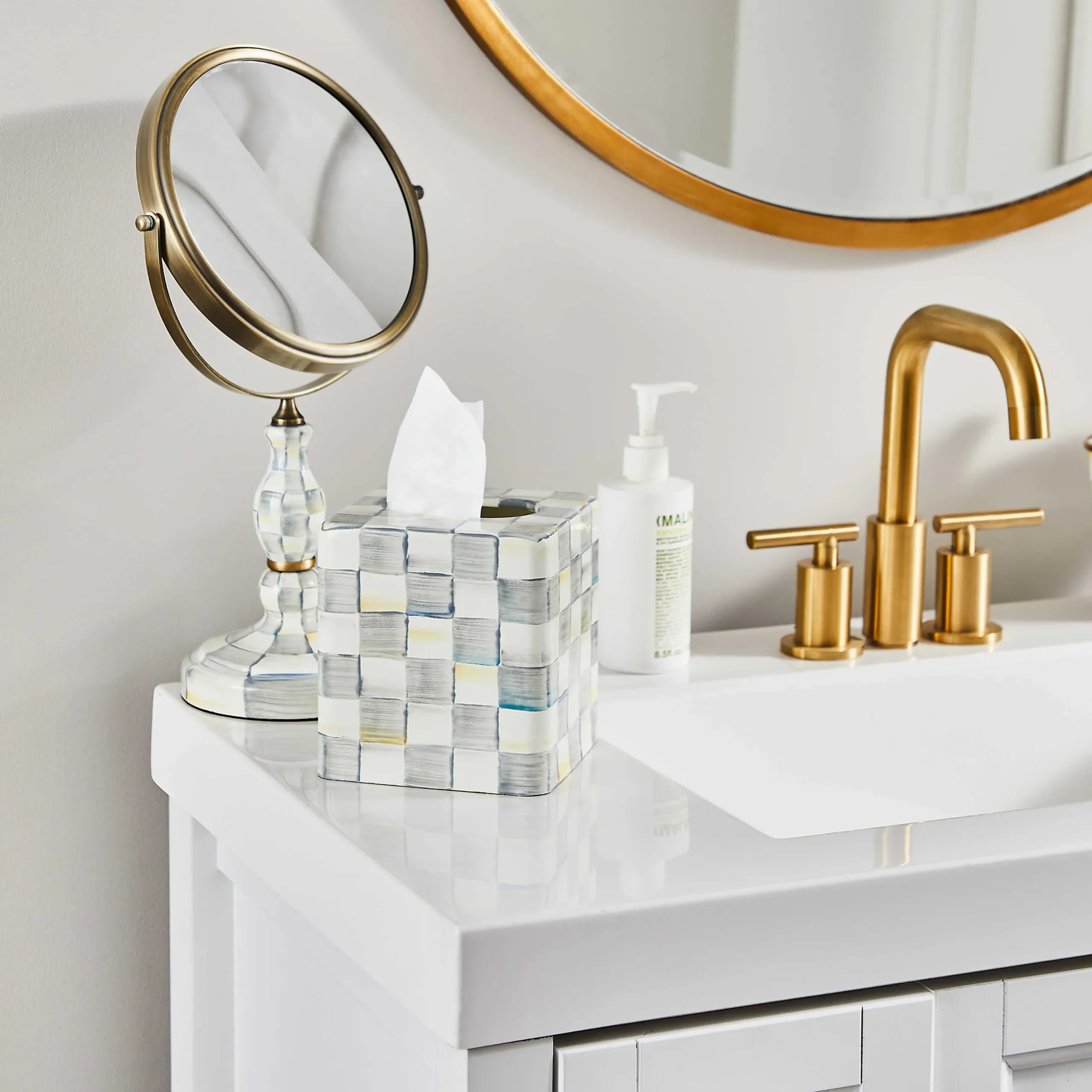 New MacKenzie-Childs Sterling Check Enamel Vanity Mirror
