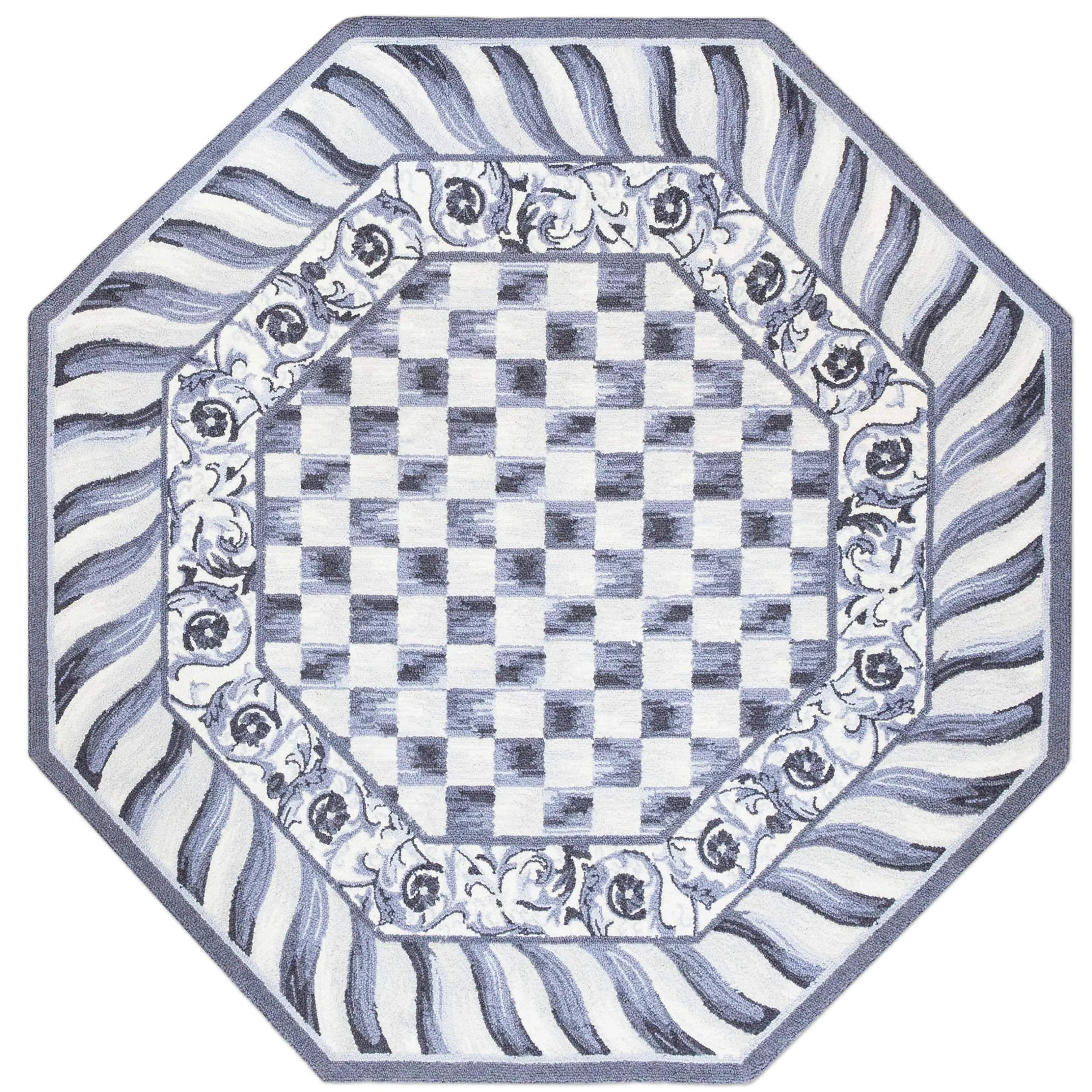 Clearance MacKenzie-Childs Sterling Check Rug - 6' Octagon