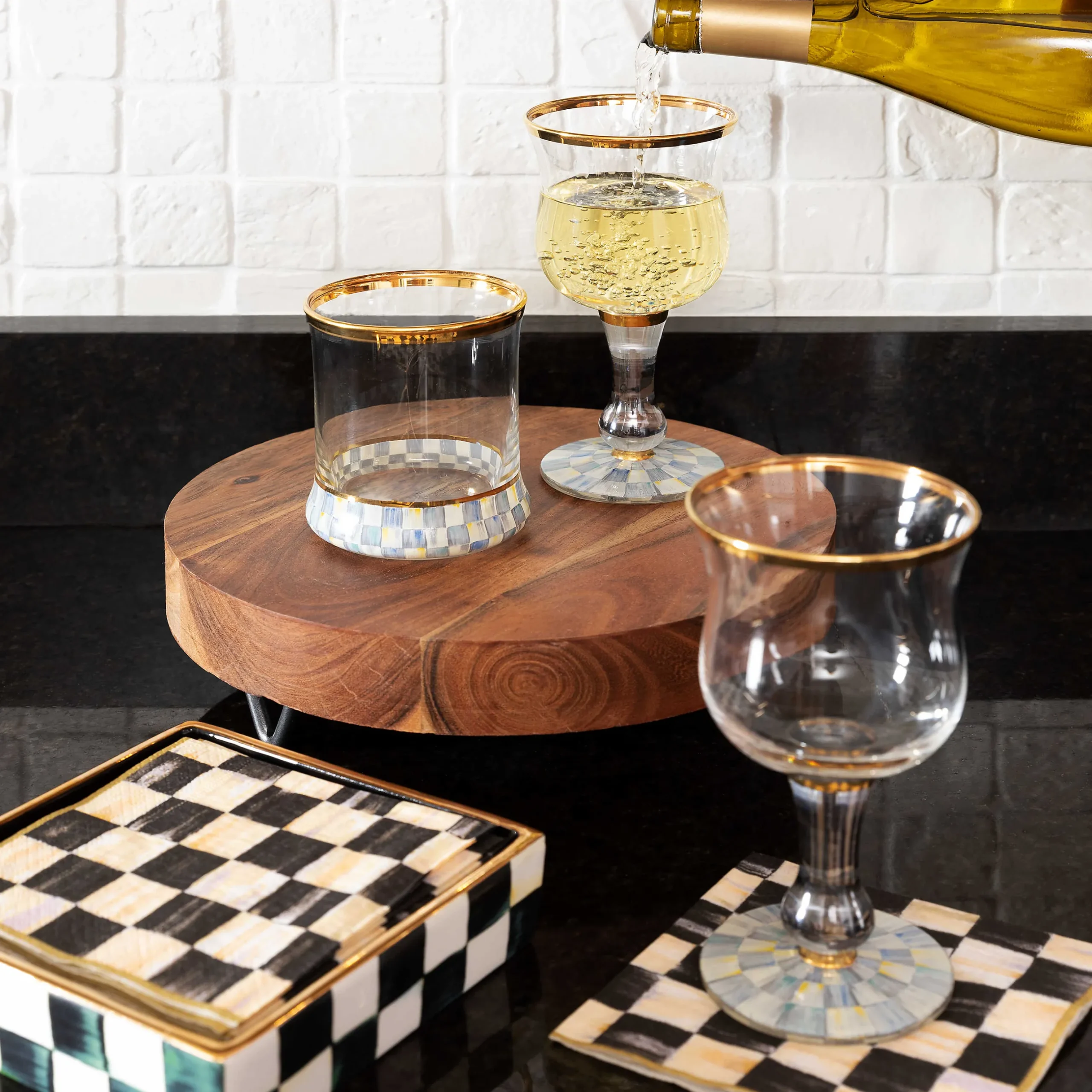 MacKenzie-Childs Sterling Check Wine Glass