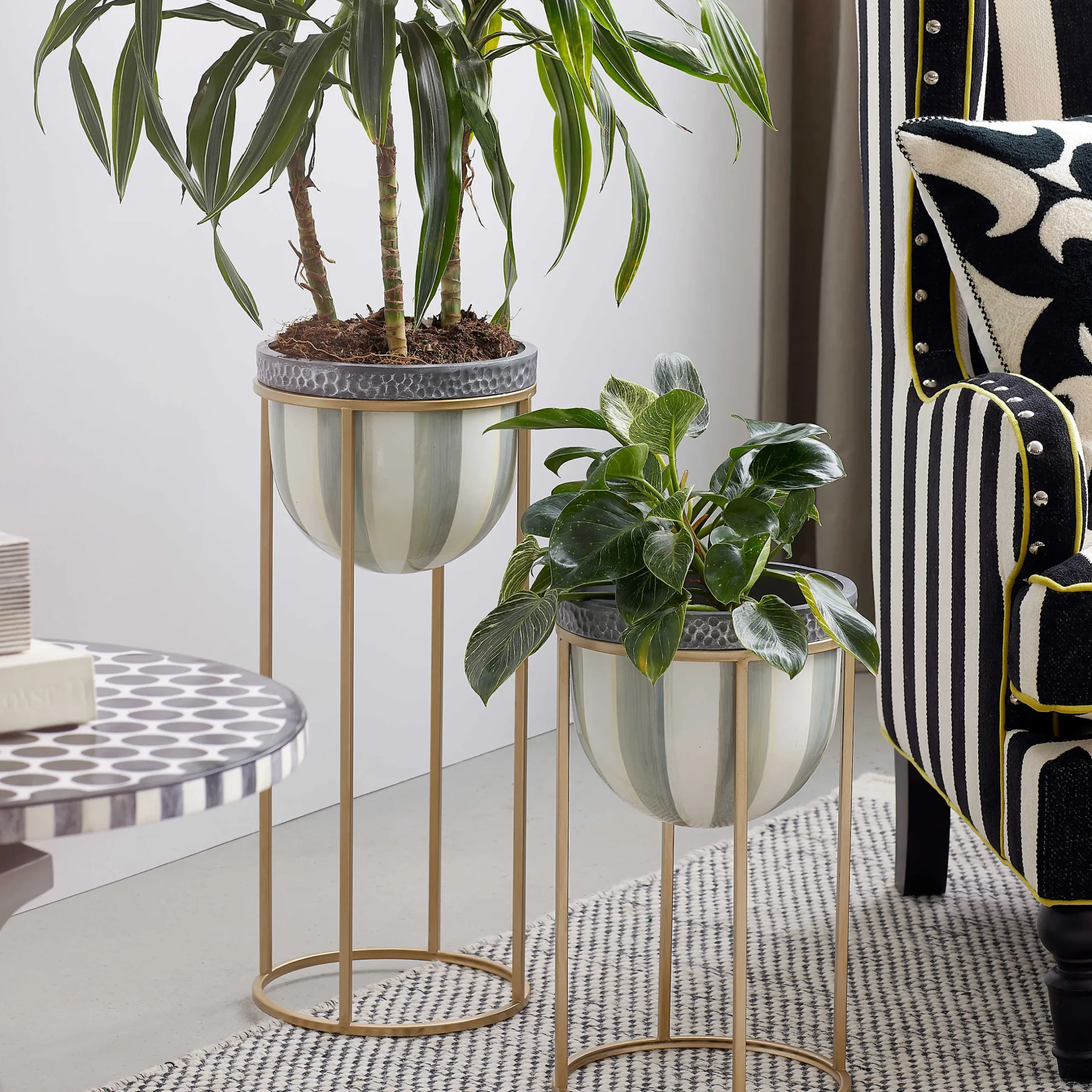 New MacKenzie-Childs Sterling Stripe Plant Stand - Short