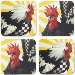 Clearance MacKenzie-Childs Sunrise Rooster Cork Back Coasters - Set Of 4