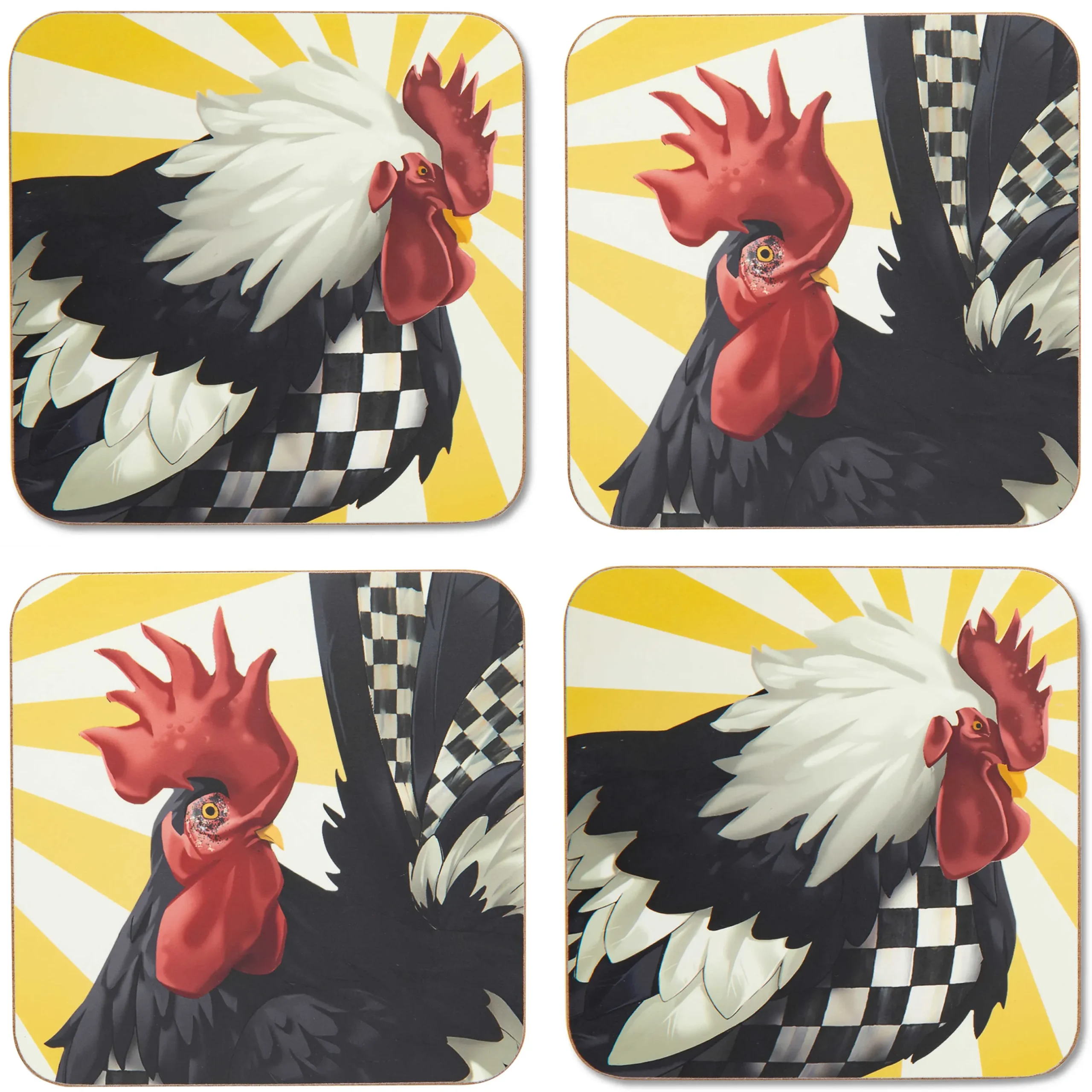 Clearance MacKenzie-Childs Sunrise Rooster Cork Back Coasters - Set Of 4