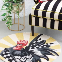 Clearance MacKenzie-Childs Sunrise Rooster Rug - 3' Round