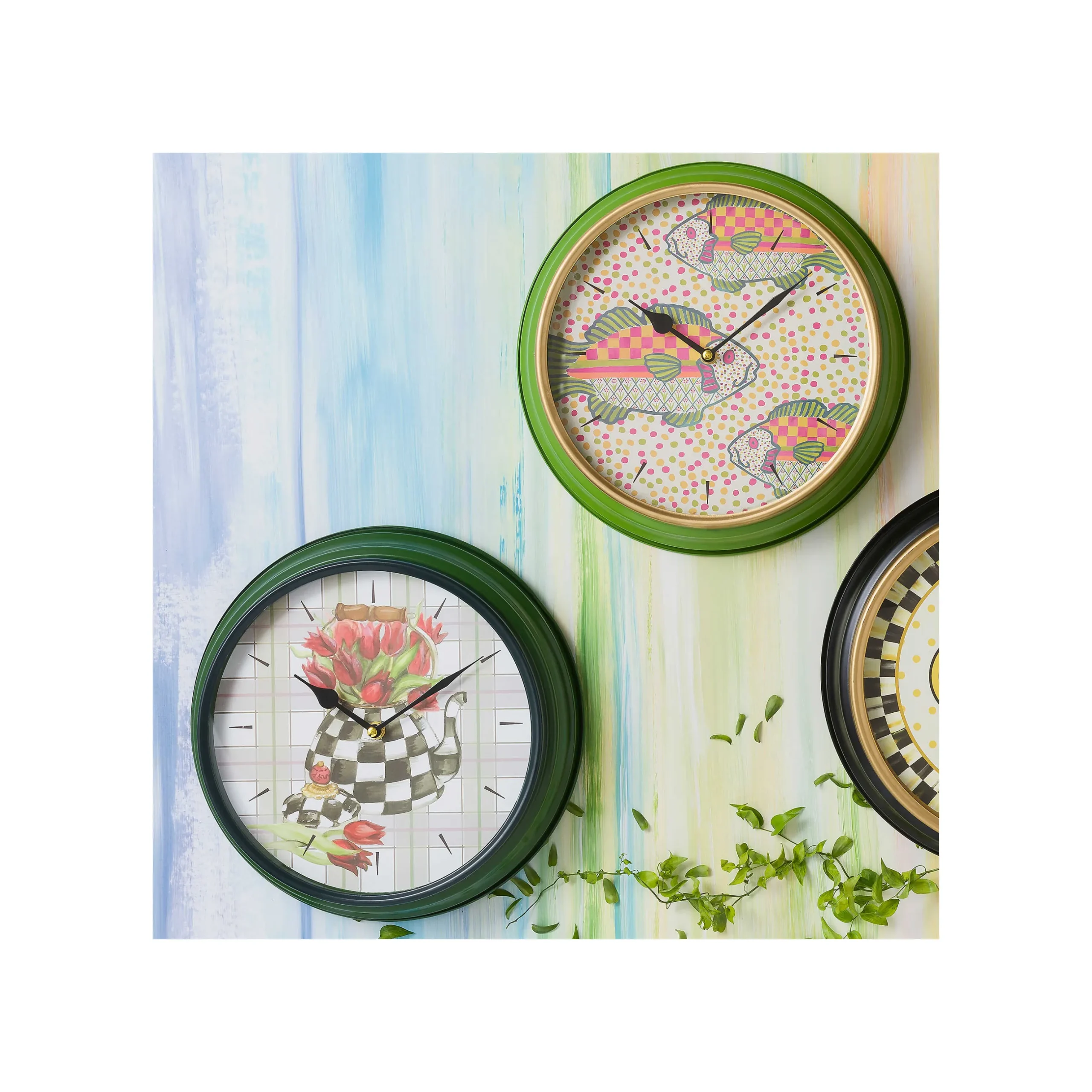 Outlet MacKenzie-Childs Tea Kettle Bouquet Wall Clock