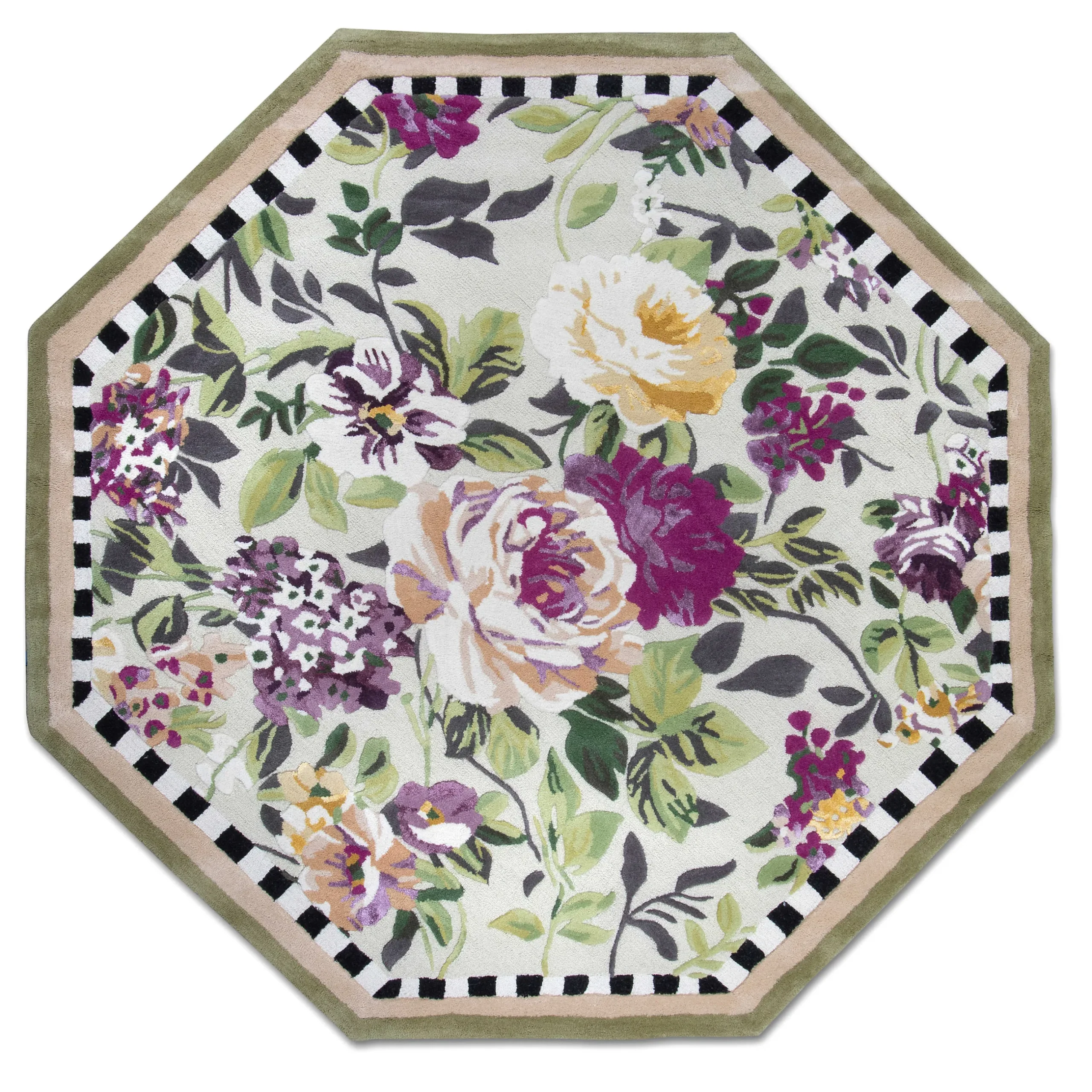 Clearance MacKenzie-Childs Tudor Rose Rug - 6' Octagon - Silver Fern
