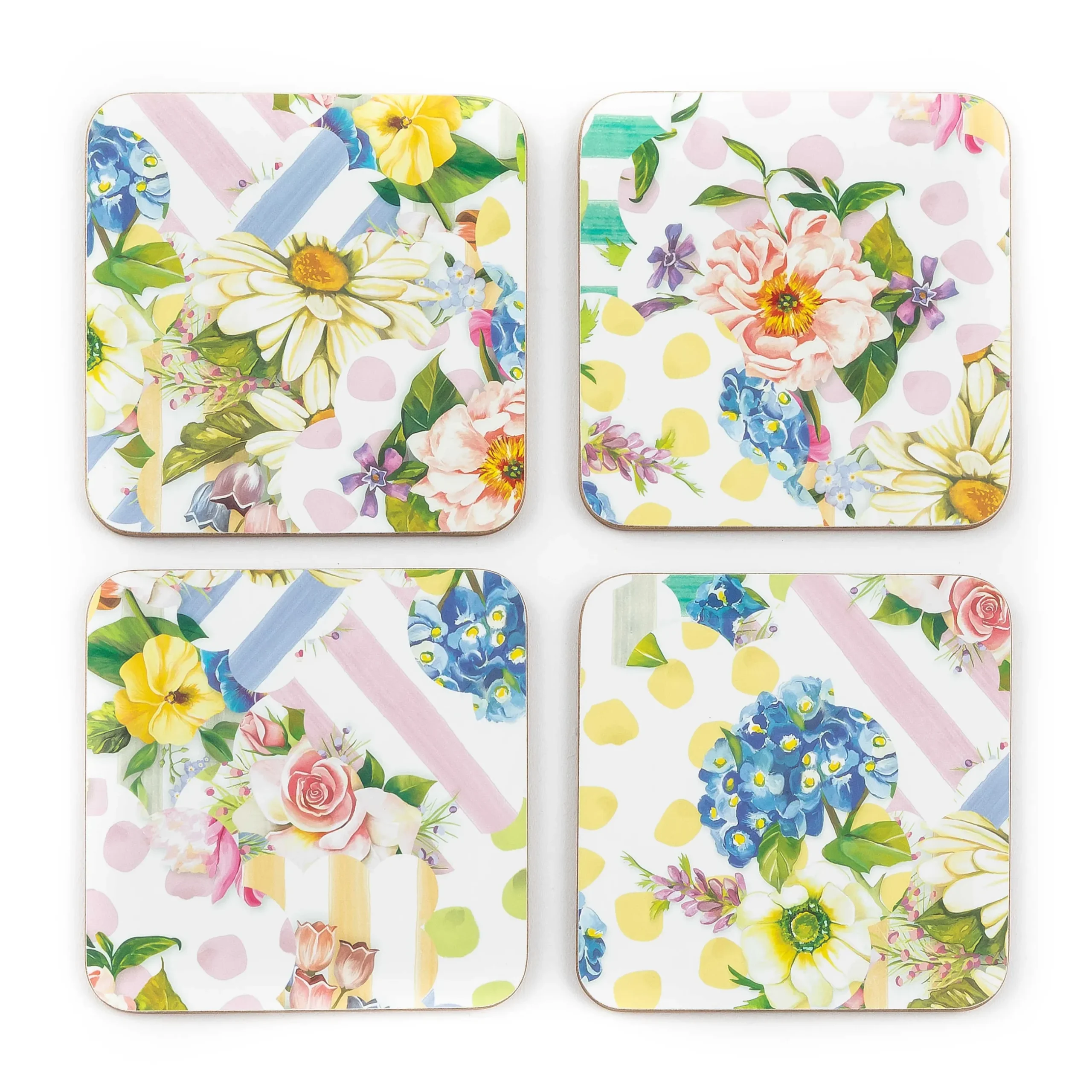 MacKenzie-Childs Wildflowers Cork Back Coasters - Set Of 4