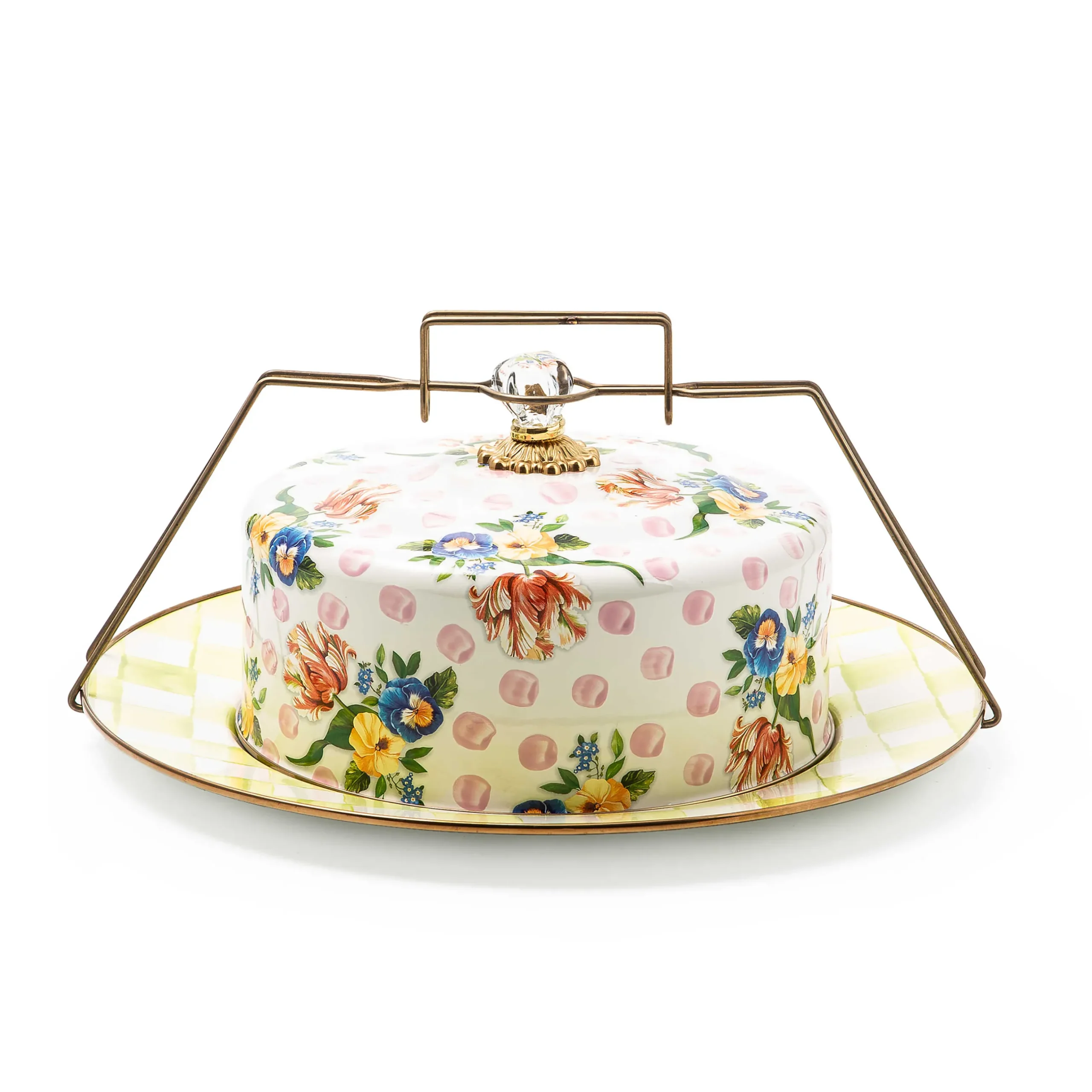 Discount MacKenzie-Childs Wildflowers Enamel Cake Carrier - Pink