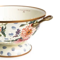 New MacKenzie-Childs Wildflowers Enamel Large Colander - Blue