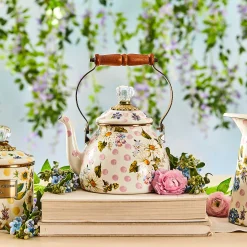 Outlet MacKenzie-Childs Wildflowers Enamel 2 Qt Tea Kettle - Pink