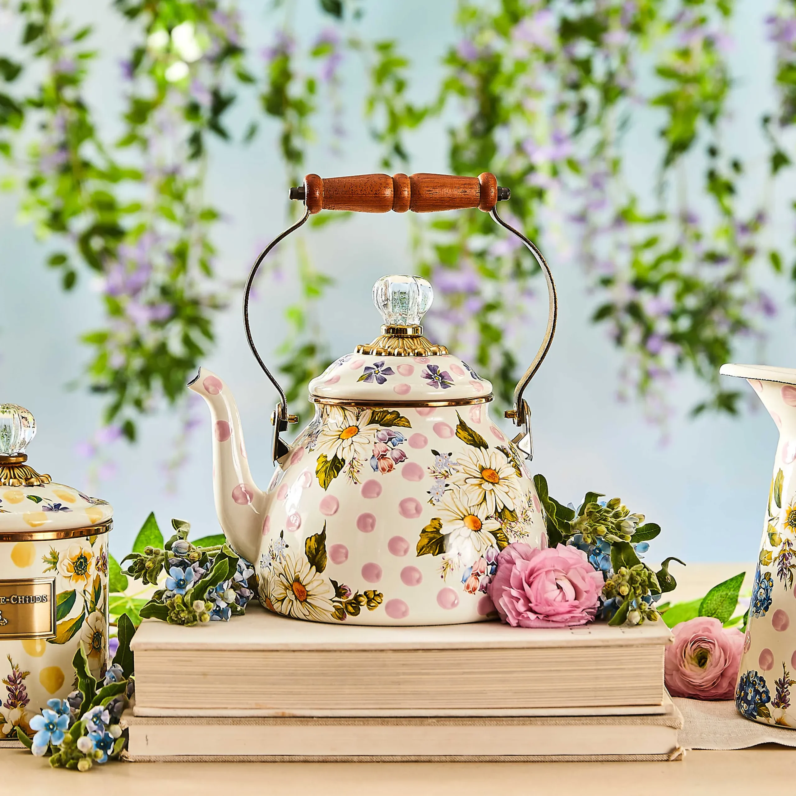 Outlet MacKenzie-Childs Wildflowers Enamel 2 Qt Tea Kettle - Pink