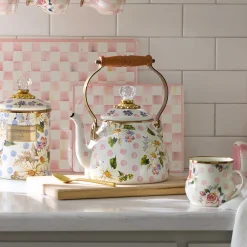 Outlet MacKenzie-Childs Wildflowers Enamel 2 Qt Tea Kettle - Pink