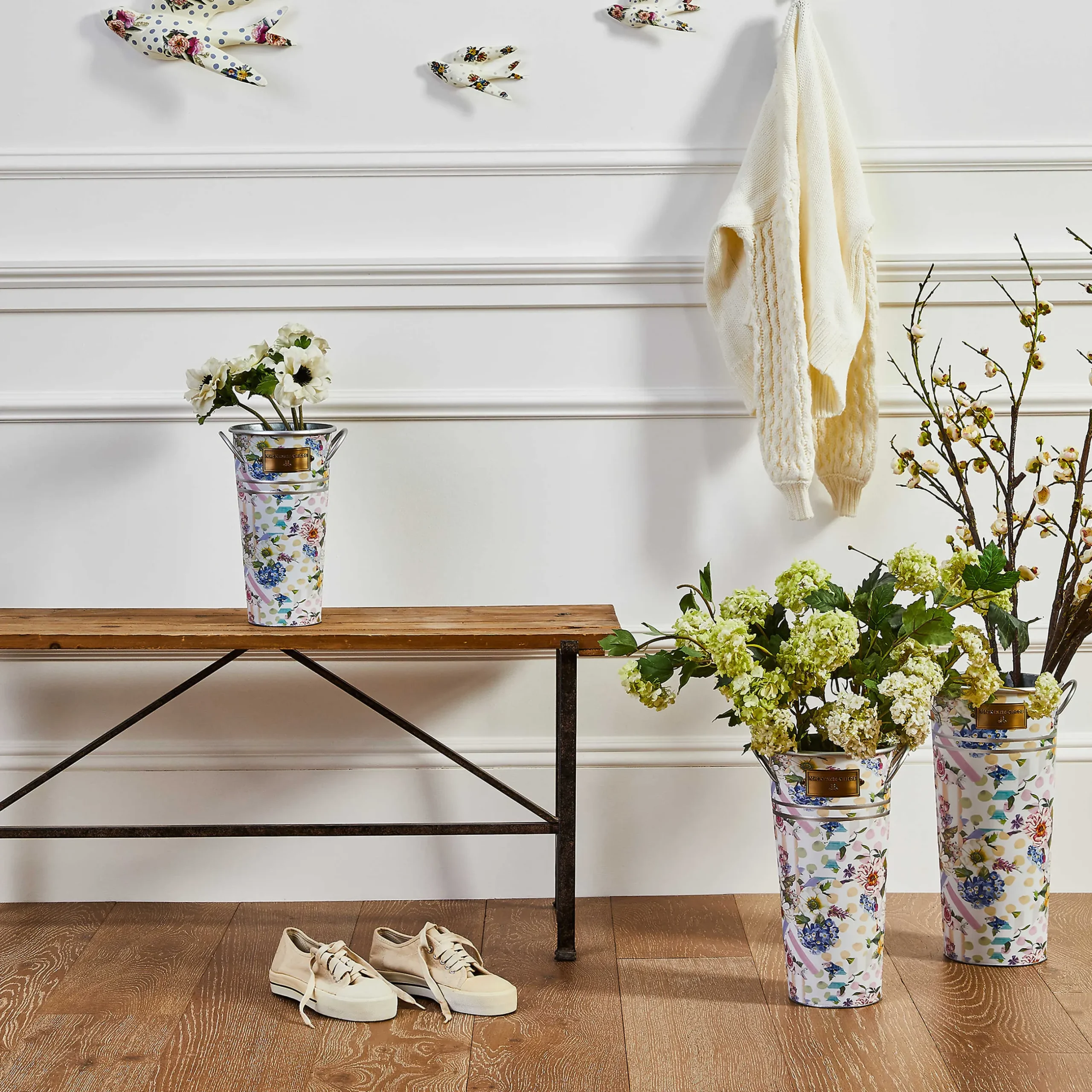 Clearance MacKenzie-Childs Wildflowers Flower Buckets - Set Of 3
