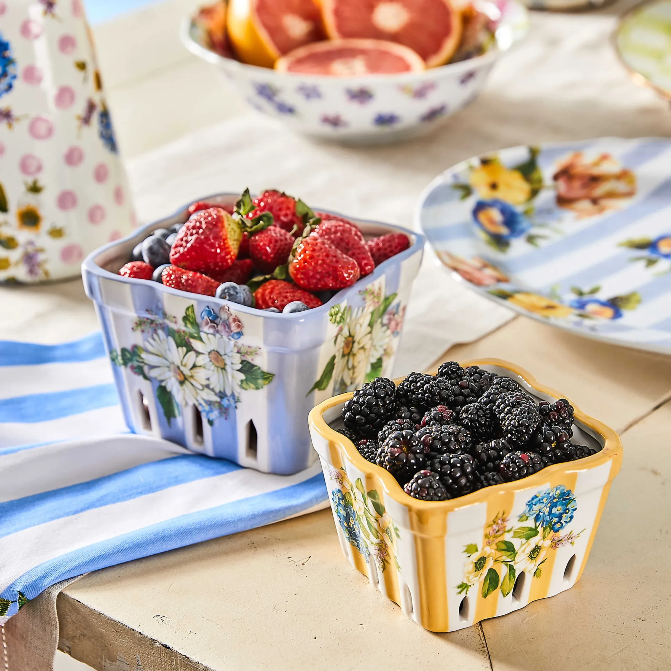 MacKenzie-Childs Wildflowers Small Berry Basket - Yellow