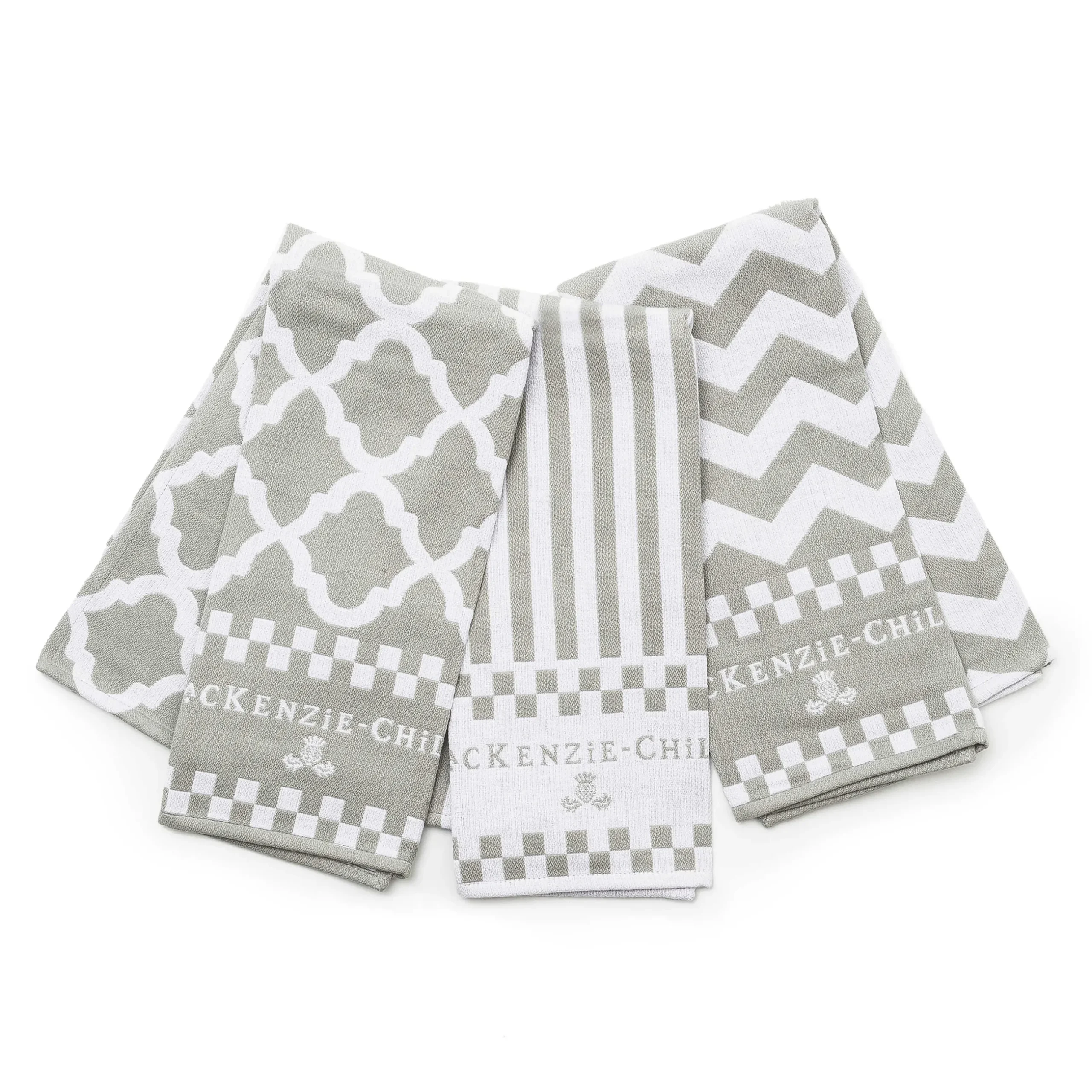 Clearance MacKenzie-Childs Zig Zag Dish Towels - Sterling - Set Of 3